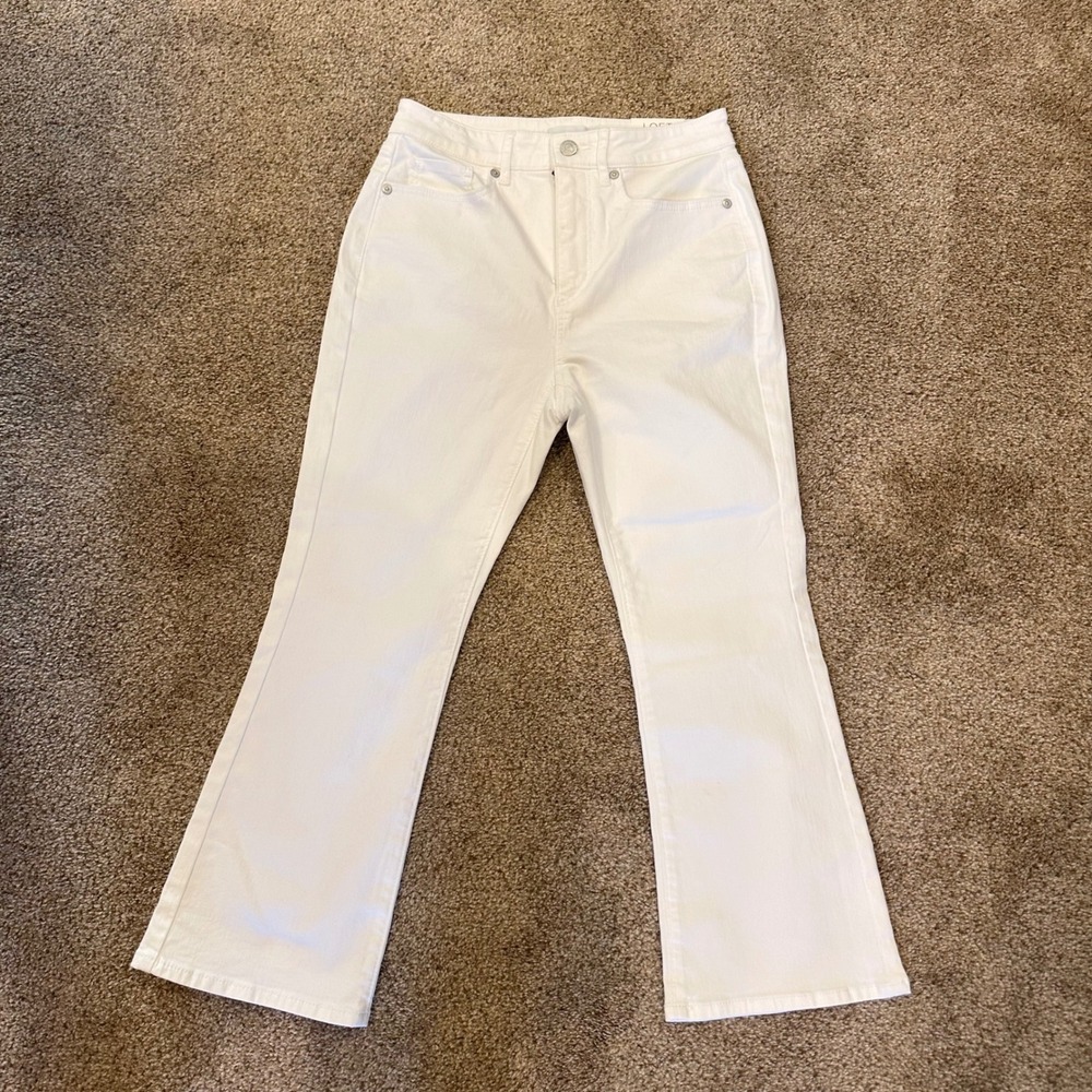 Loft The Kick Crop Jeans Womens 26/2P White New High Rise Curvy Petite NWT Flare